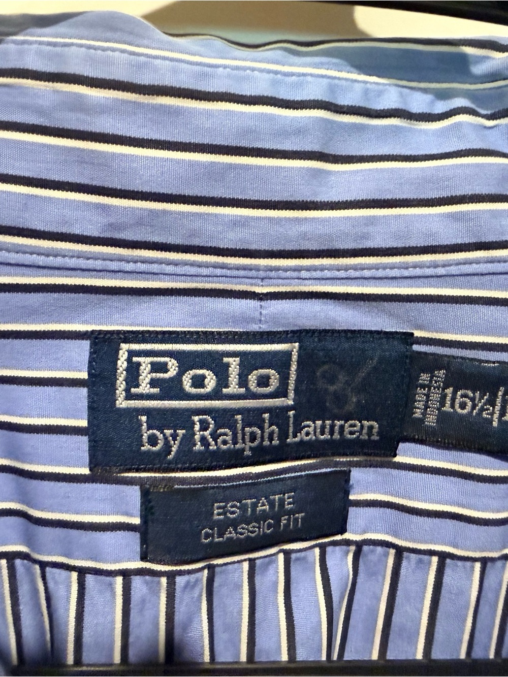 Polo by Ralph Lauren Light Blue & Navy Vertical Stripe Dress Shirt - Picture 3 of 3